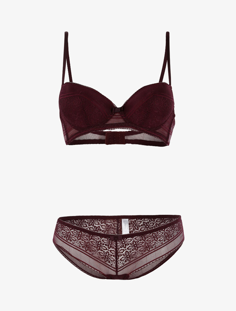 Ensemble dentelle à maille et culotte - violet - 1