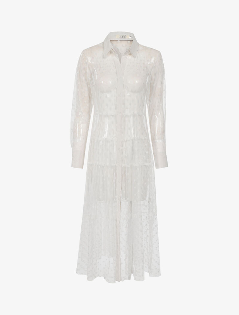 Robe chemise de plage transparente à pois - blanc - 3