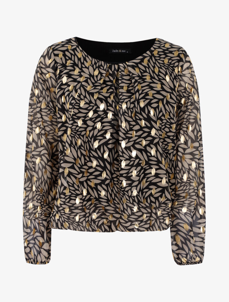 Blouse imprimé feuilles et dorures - noir - 2