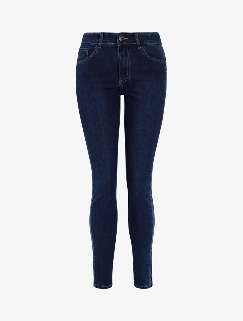 Jean mom taille haute à bande velours - bleu denim - 2