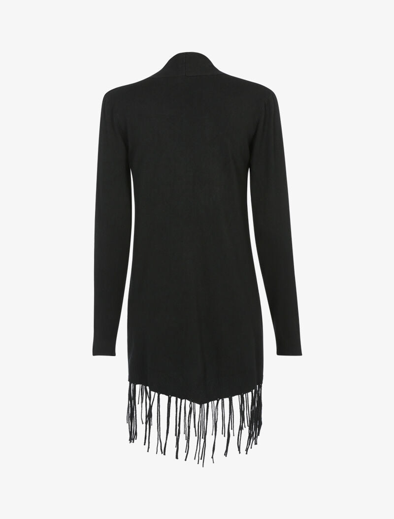 Gilet doux à bords frangés - noir - 2