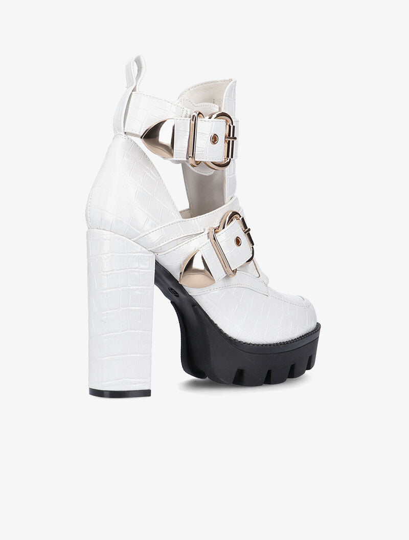 Bottines effet croco à découpes - blanc - 4