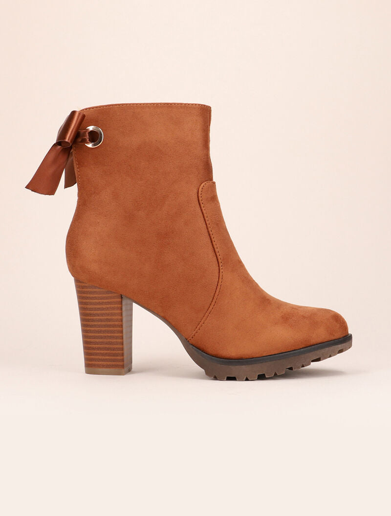 Bottines en suédine à détail noeud - camel - 1