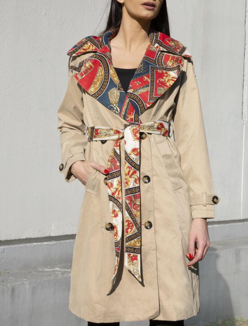 Trench à revers imprimé baroque - beige - 1