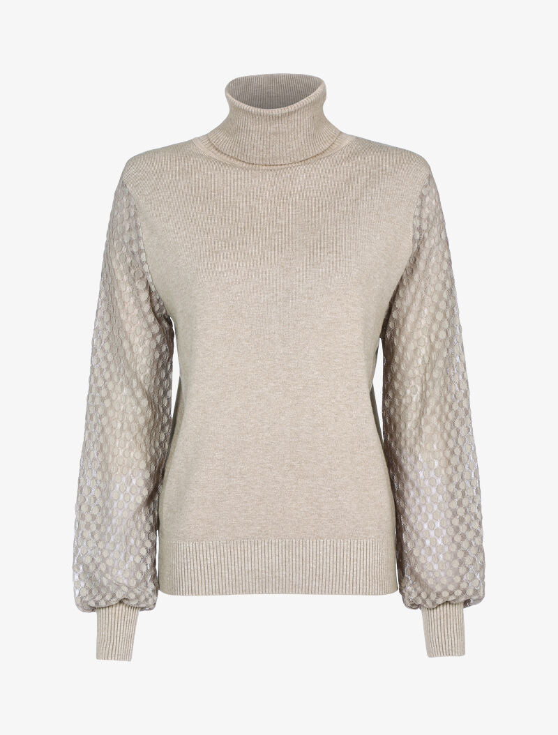 Pull à manches en dentelle imprimé - taupe - 1