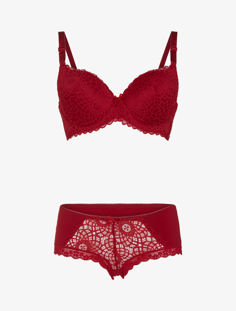 Ensemble à broderie style rosace - lie de vin - 3