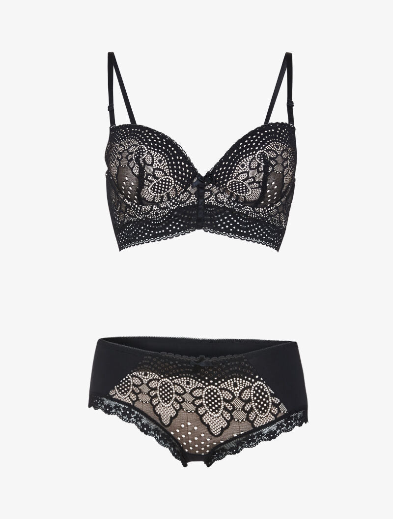 Ensemble à fleurs brodées - noir/nude - 1