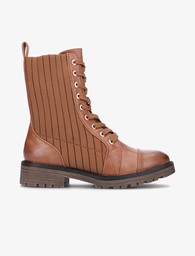 Boots bimatière côtelées - camel - 3