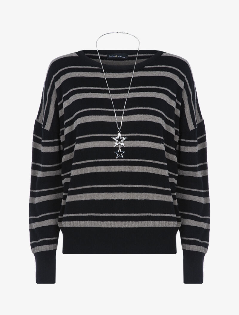 Pull à rayures en pilou - gris/noir - 2