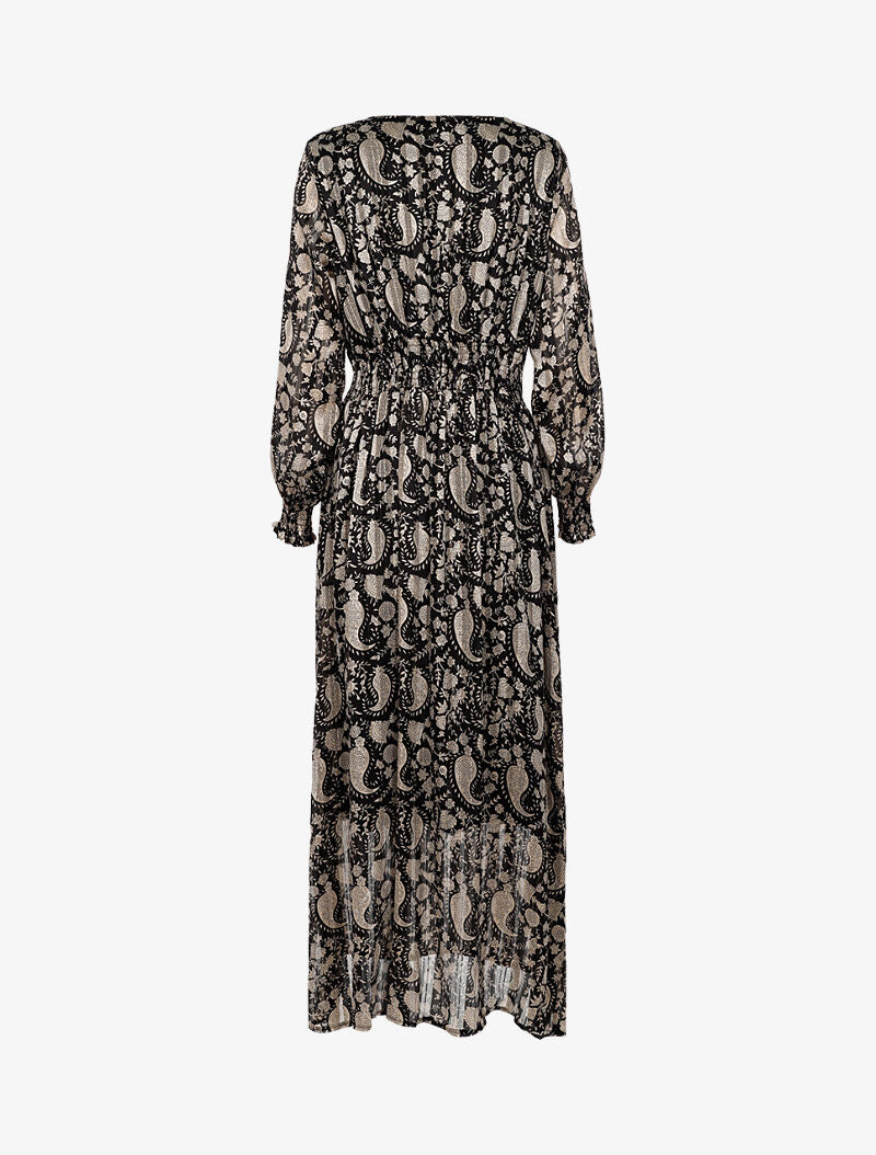 Robe longue à taille marquée imprimé cachemire - noir - 2