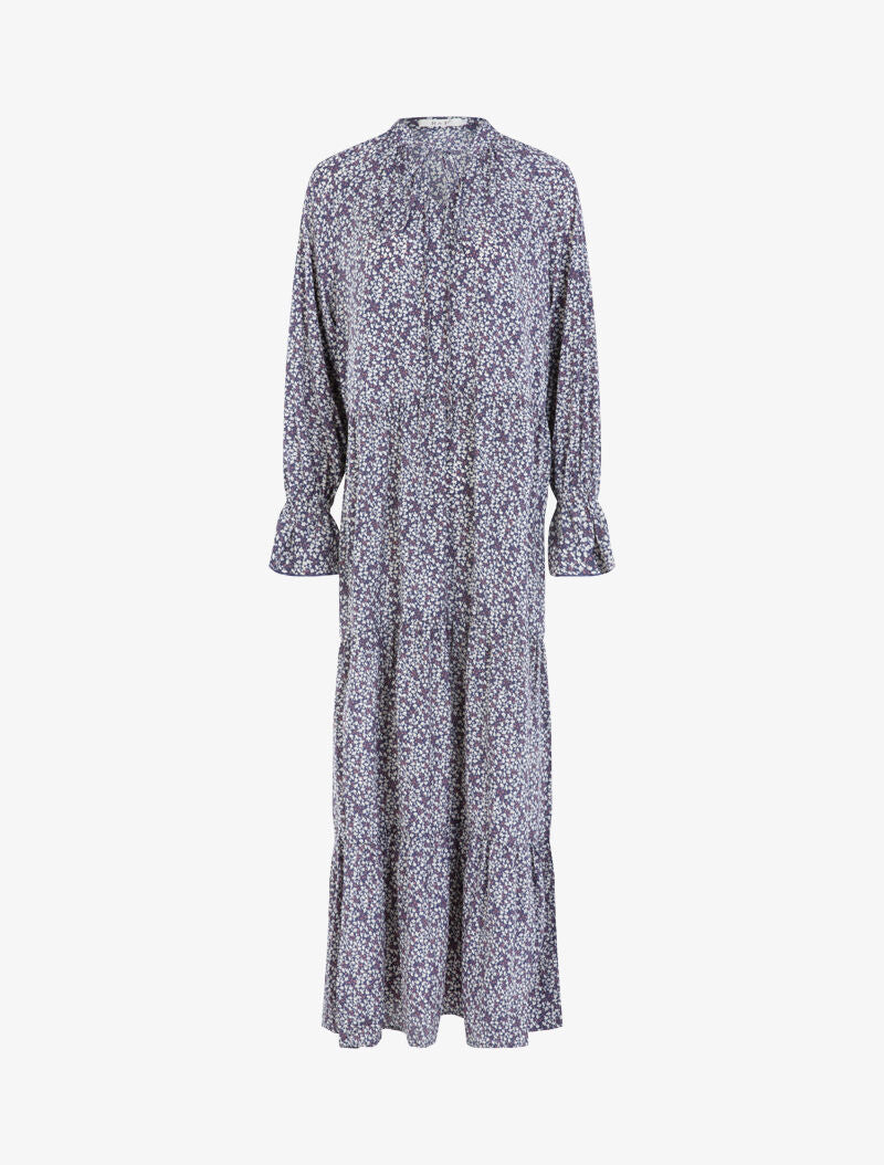 Robe longue fleurie coupe trapèze - violet - 3