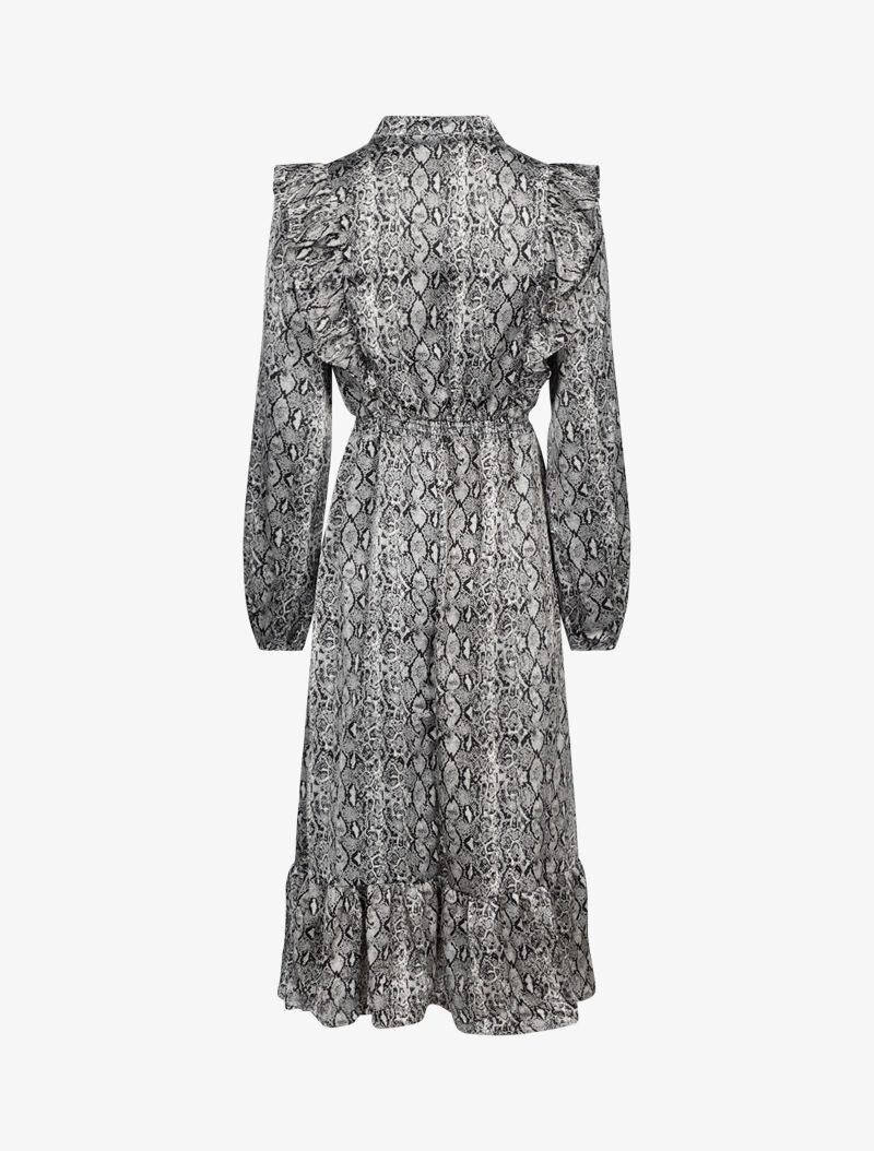 Robe à jabots et imprimé python - gris foncé - 2