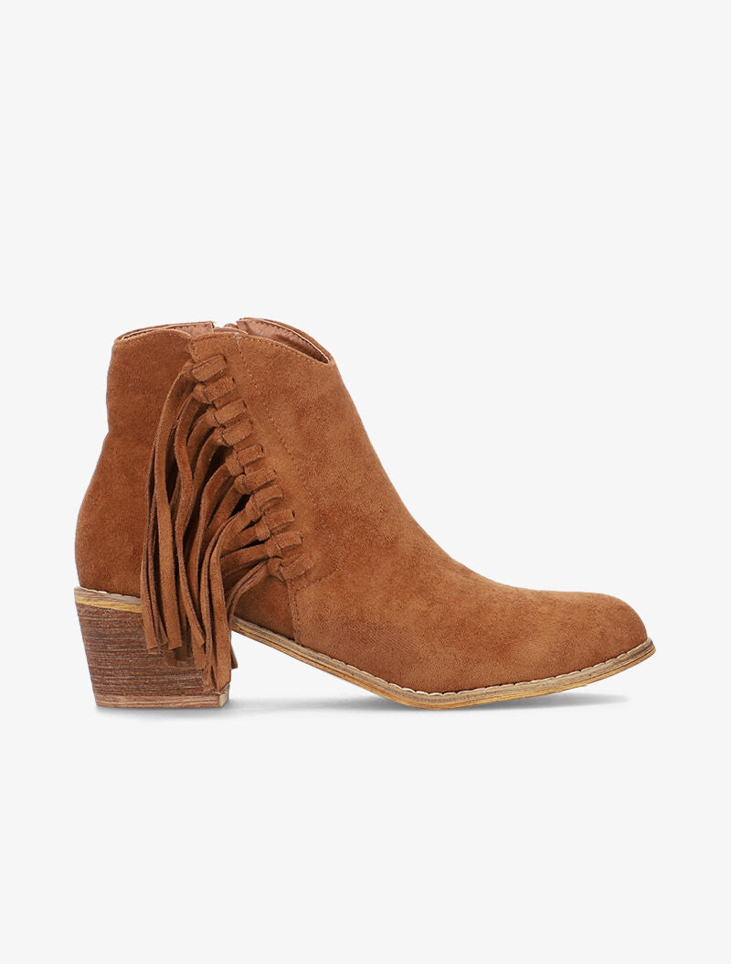 Bottines en suédine à côté frangé - camel - 5