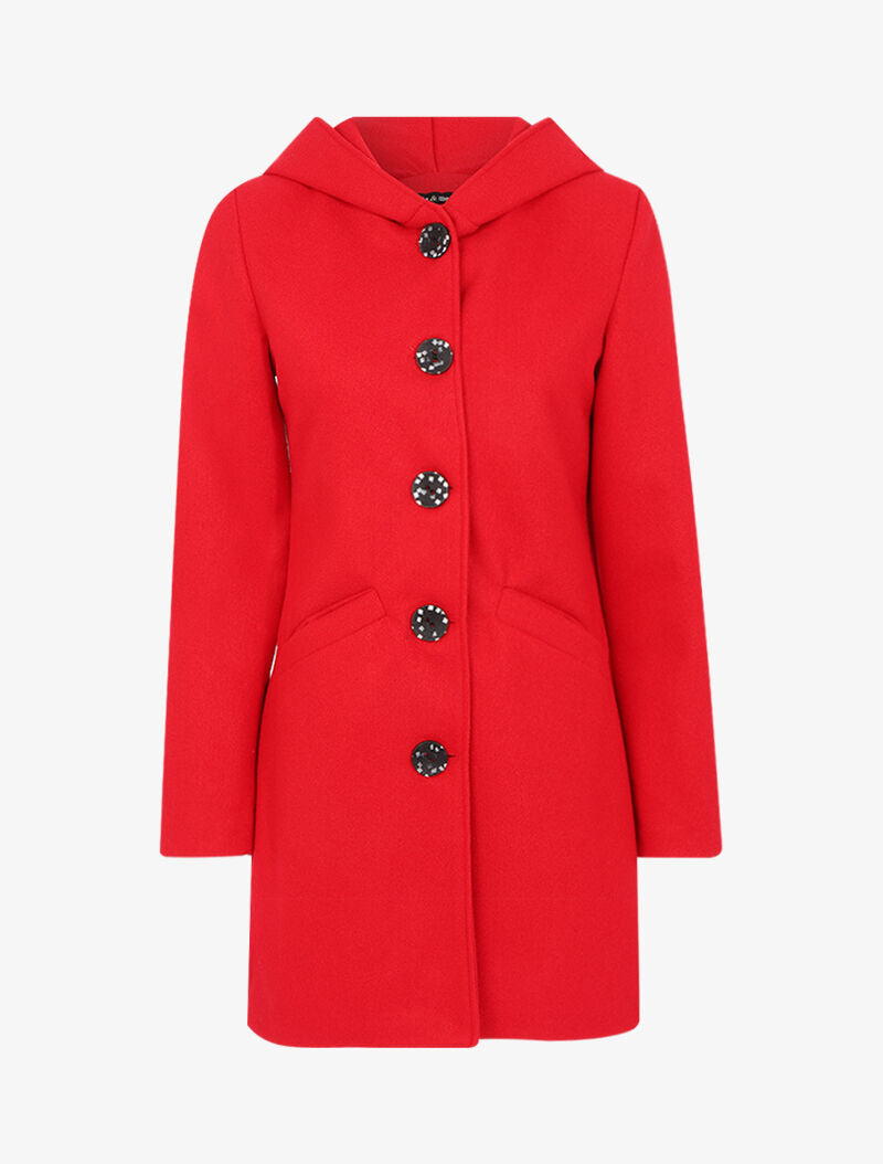 Manteau uni à capuche - rouge - 1