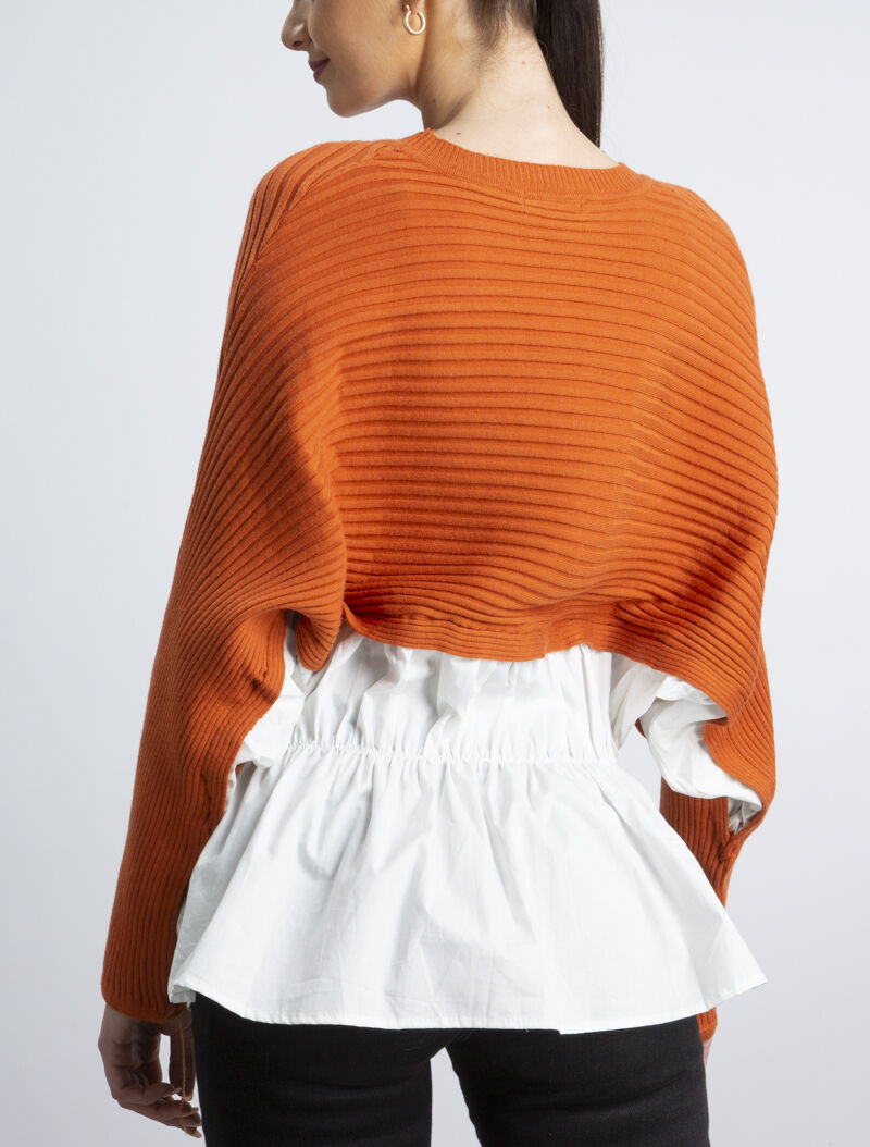 Pull bi matière à bord volanté - orange - 2