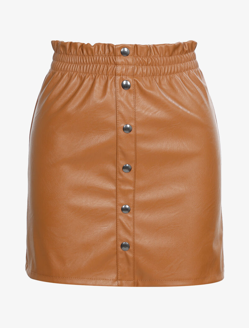 Jupe basique en simili à taille froncée - camel - 1