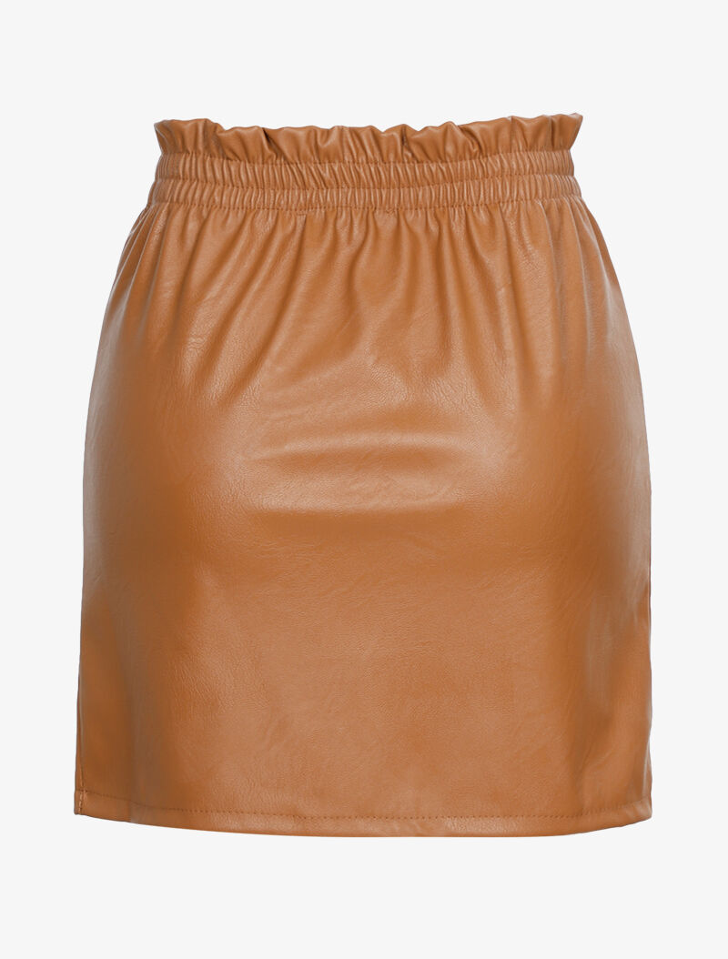 Jupe basique en simili à taille froncée - camel - 2