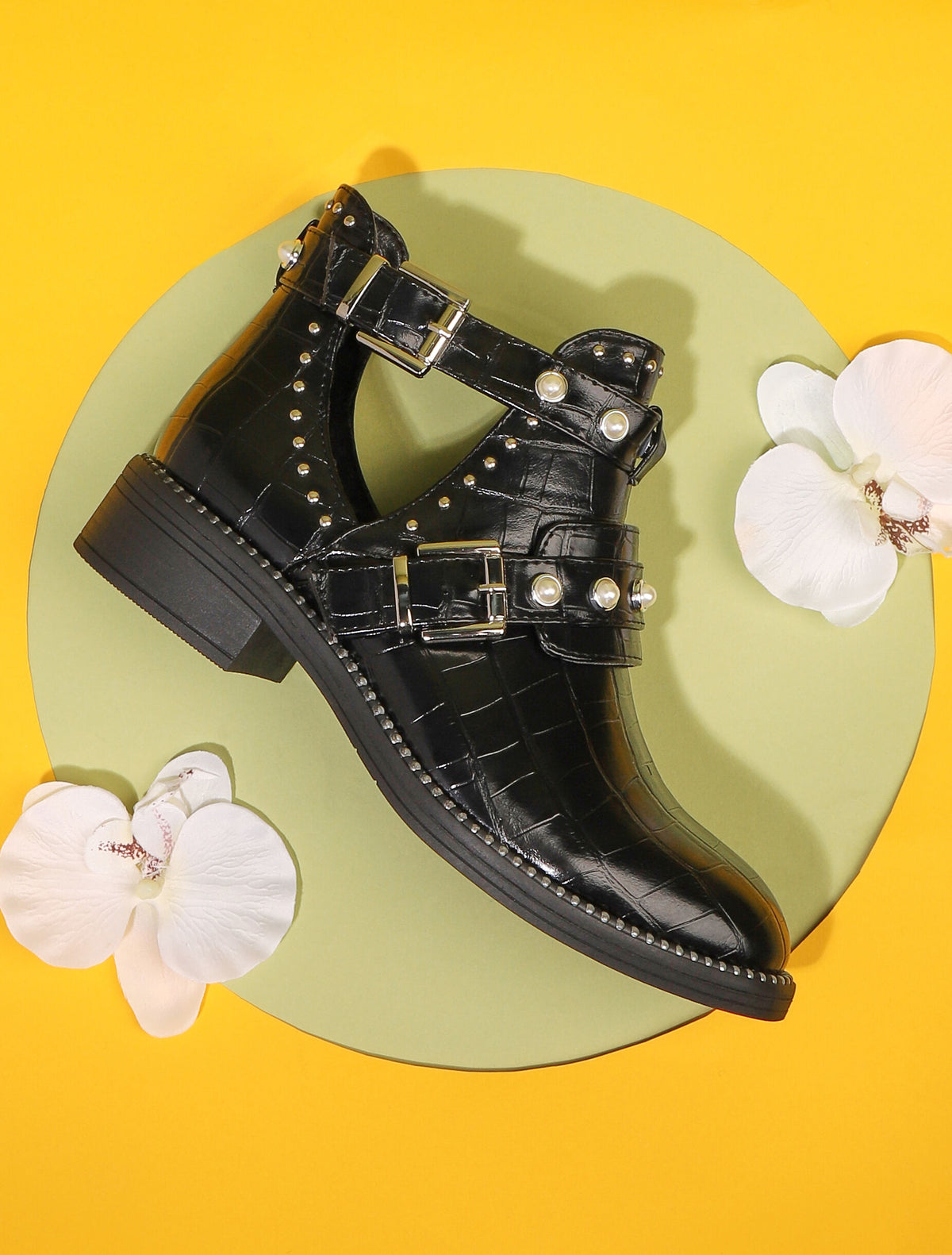 Bottines perlées à découpes - noir - 7
