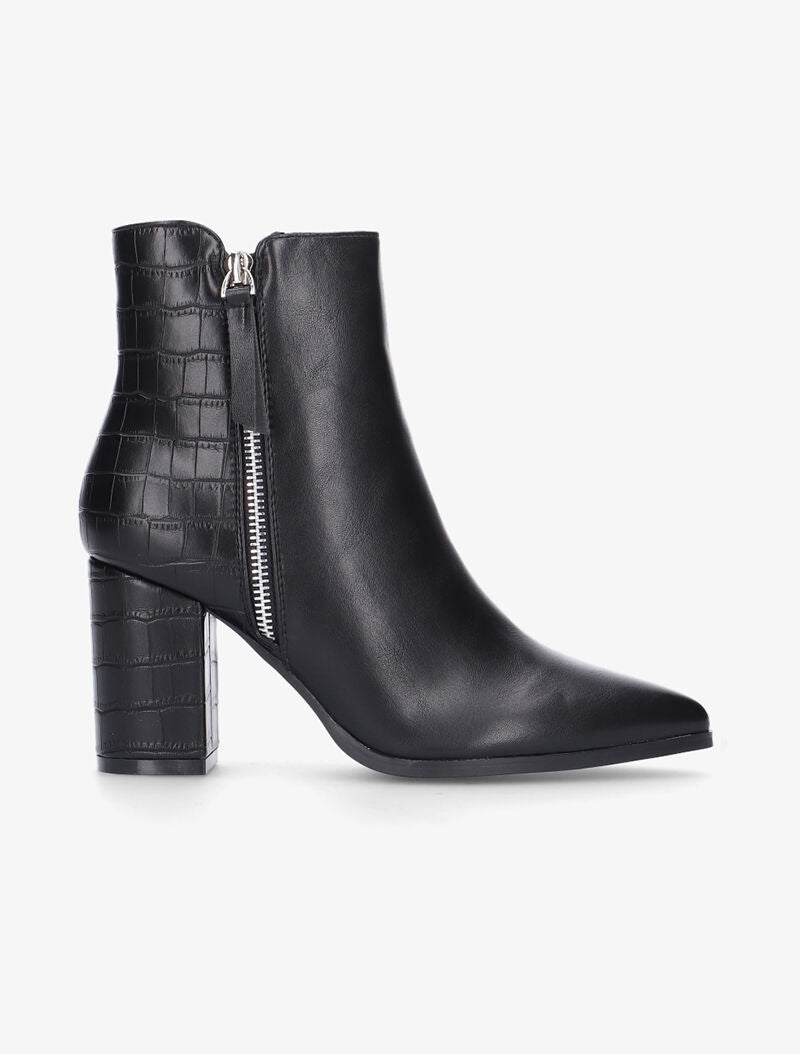 Bottines pointues à contrefort effet croco - noir - 1