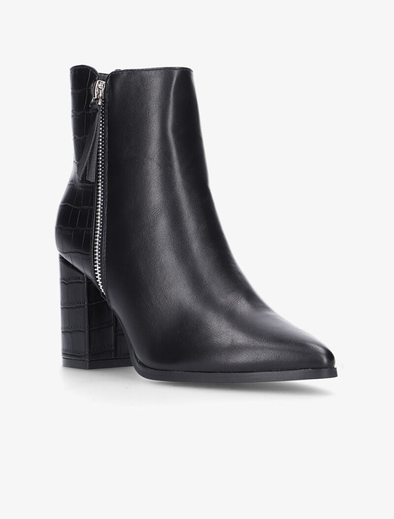 Bottines pointues à contrefort effet croco - noir - 2