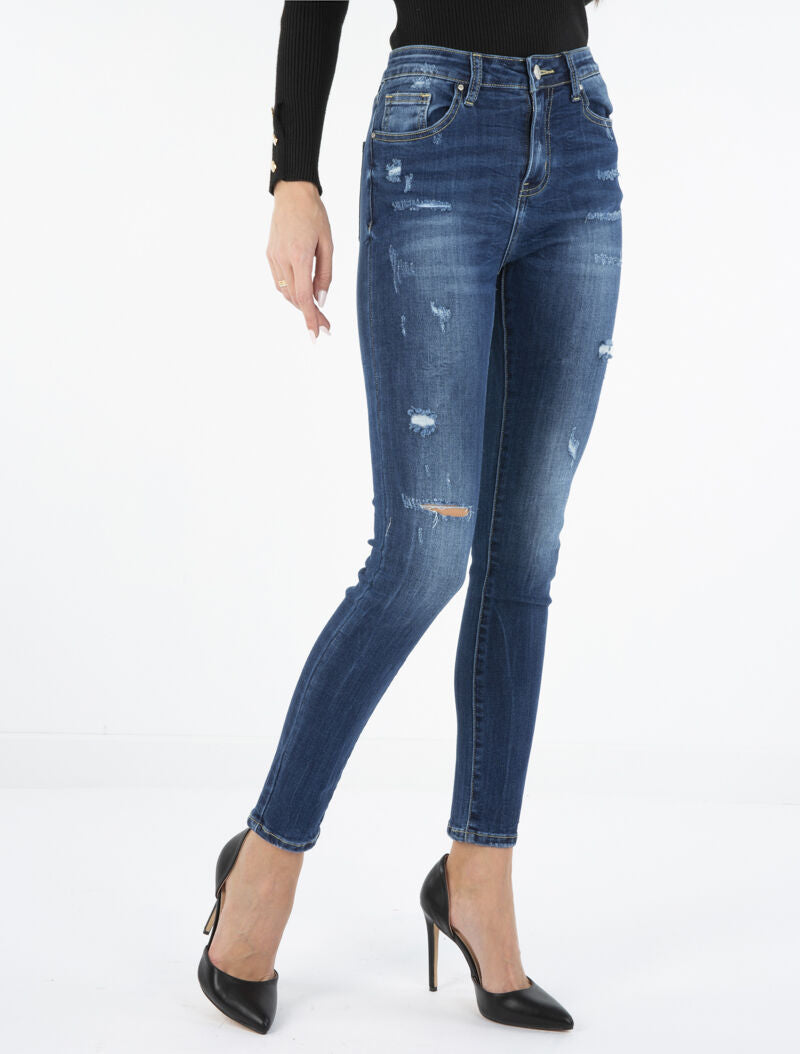 Jean skinny à découpes - bleu denim - 1