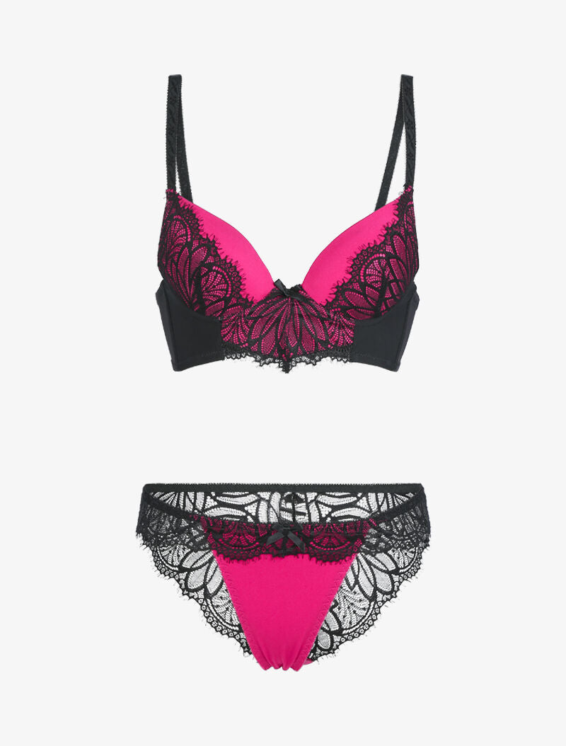 Ensemble à dentelle échancrée - fushia - 3