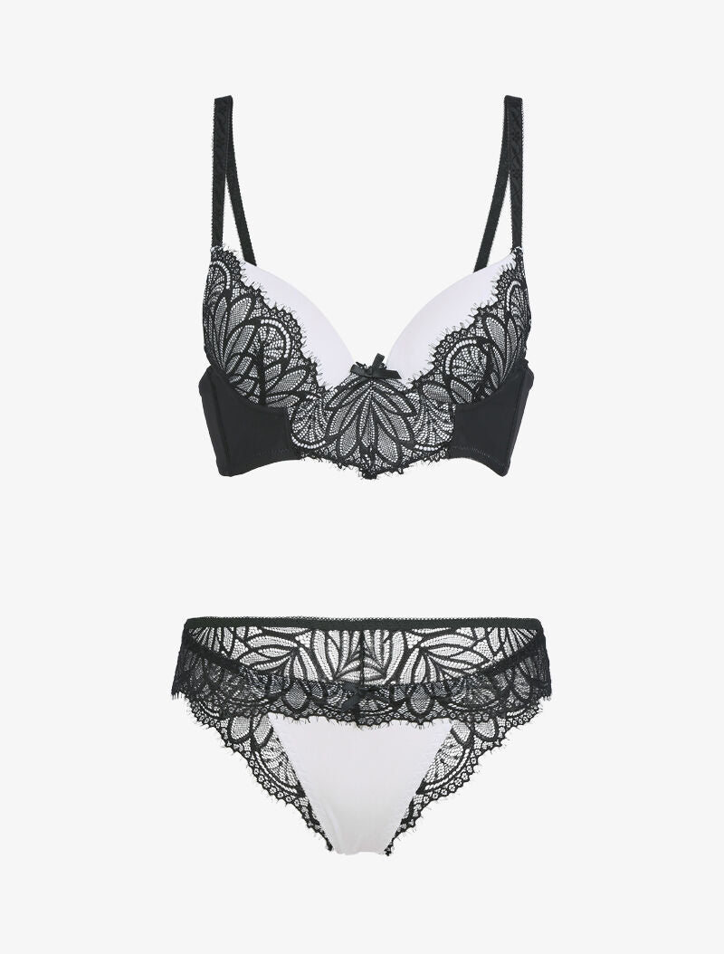 Ensemble à dentelle échancrée - écru/noir - 1