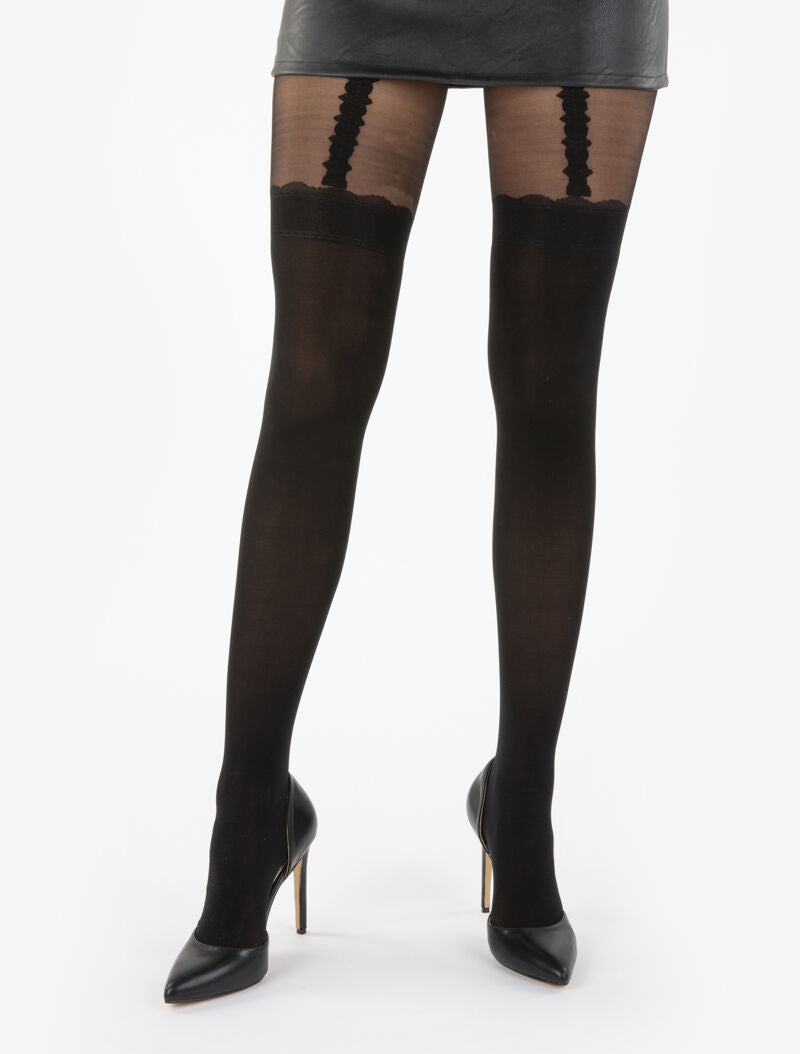 Collants à imprimé effet guêtres stylisées - noir - 1