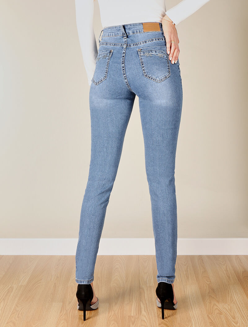Jean skinny à poches arrières strassées - denim clair - 2