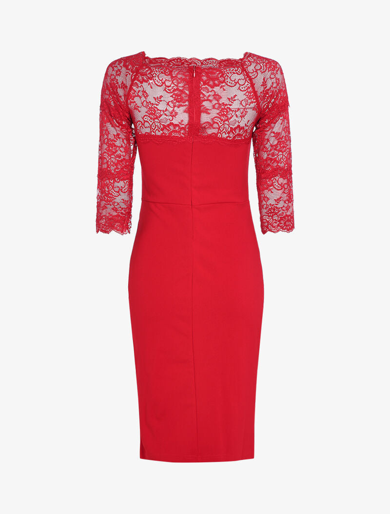 Robe à décolleté en dentelle - rouge - 2