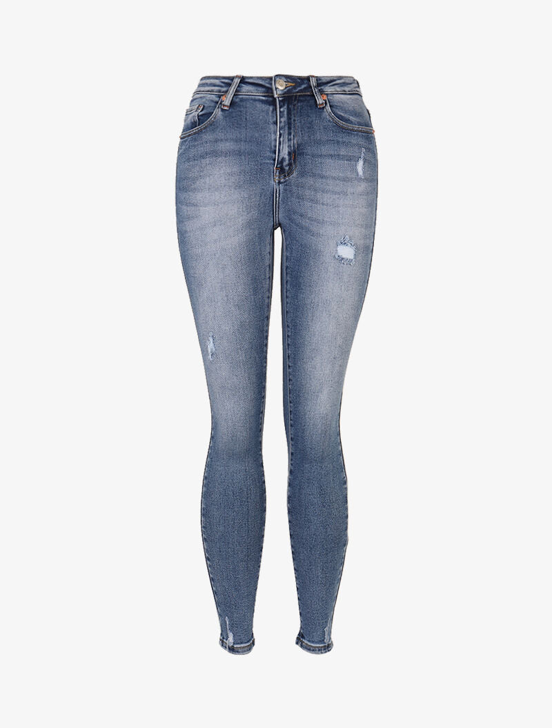 Jean basique griffé à taille haute - denim clair - 3