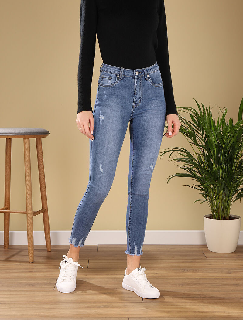Jean griffé taille haute - bleu denim - 1