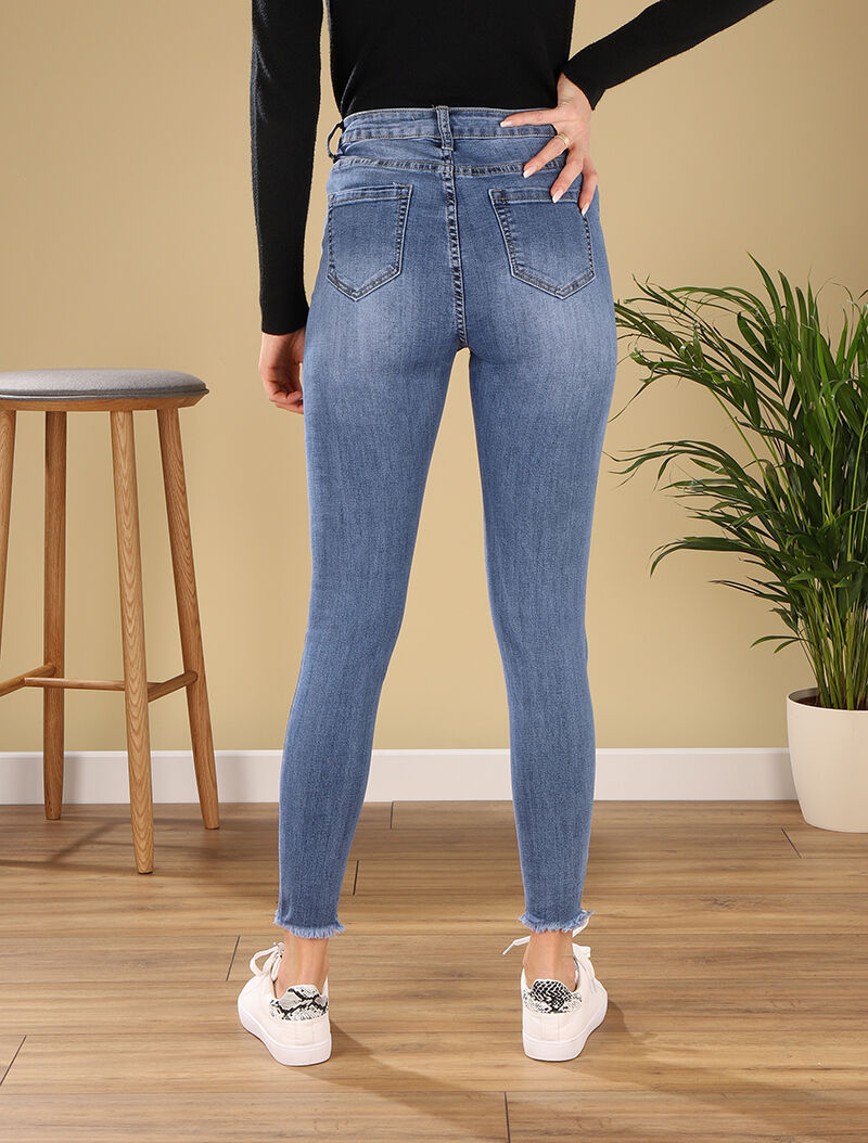 Jean griffé taille haute - bleu denim - 2