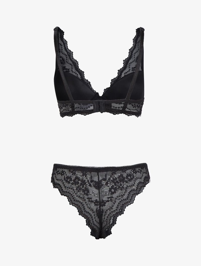 Ensemble soutien gorge ampliforme en dentelle fleurie - noir - 2