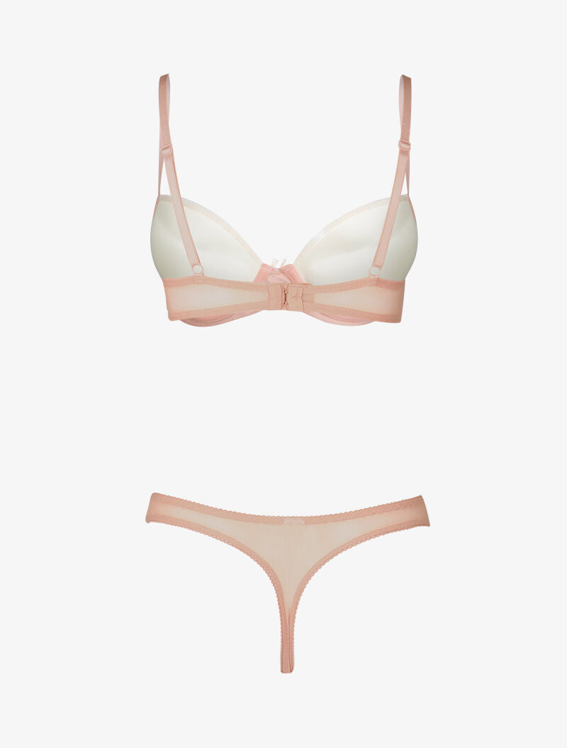 Ensemble push up en dentelle et tulle - rose/beige - 2