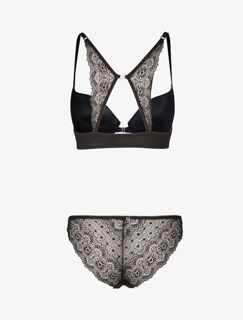 Ensemble push up satiné à fermeture avant - noir - 2
