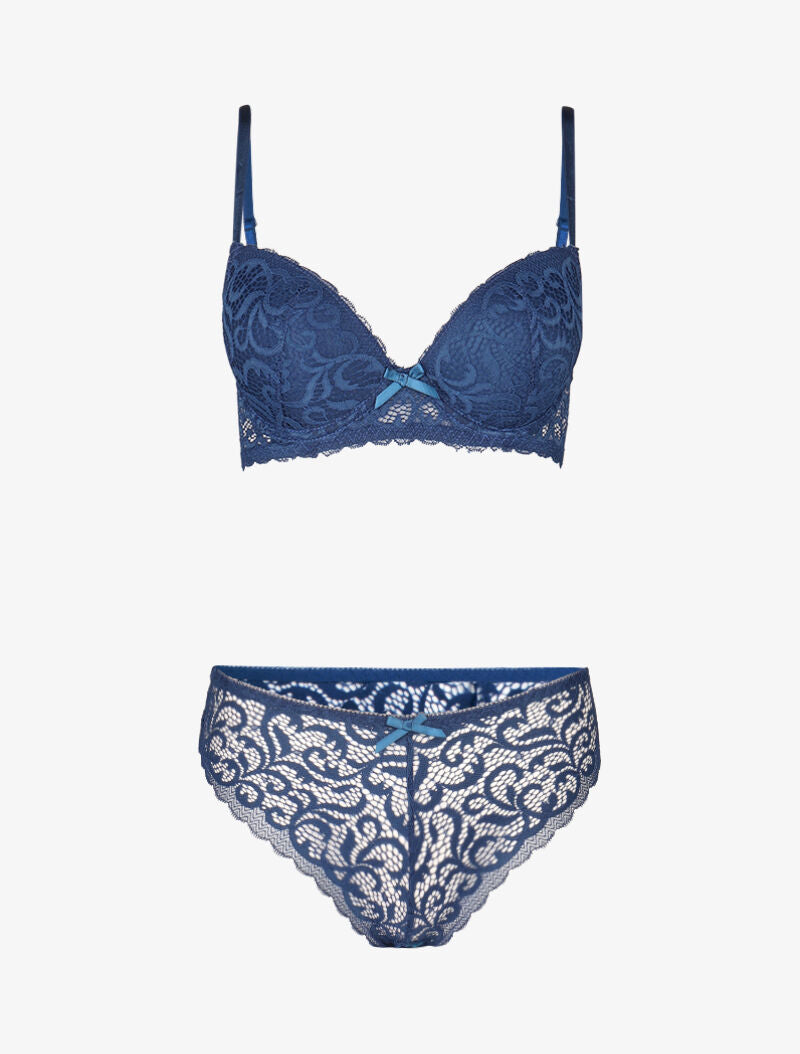 Ensemble push up en dentelle stylisée - bleu - 3