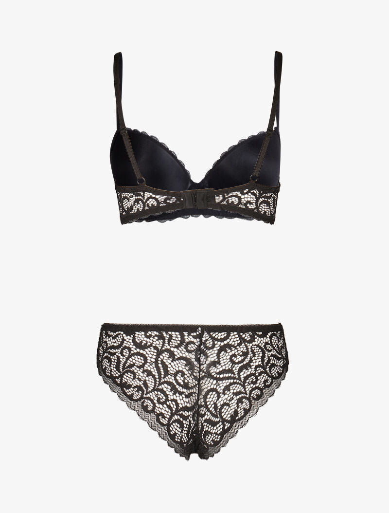 Ensemble push up en dentelle stylisée - noir - 2
