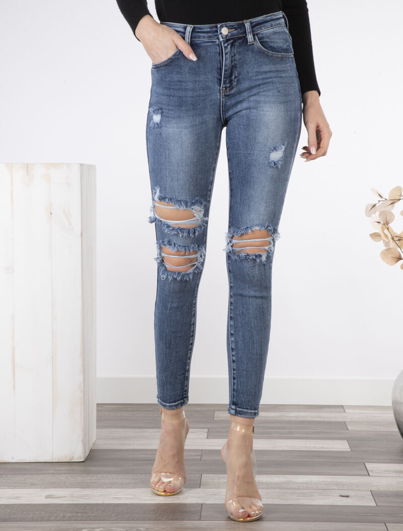Jean skinny déchiré - bleu denim - 1