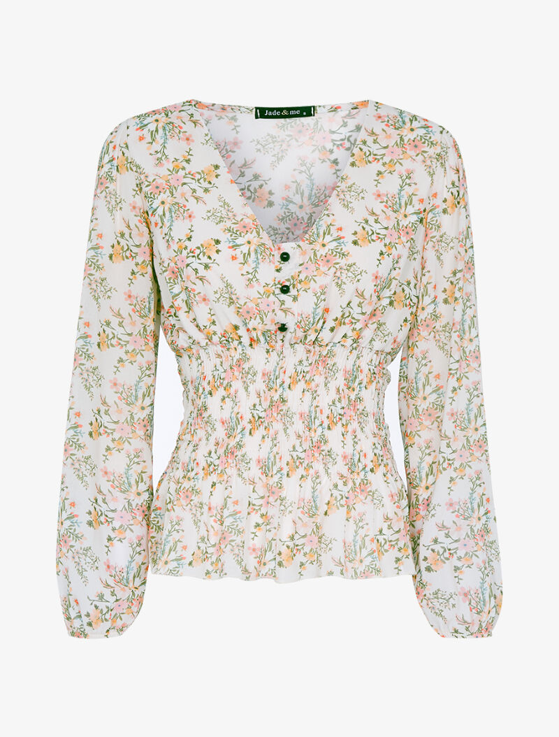 Top boule à imprimé floral - beige - 1