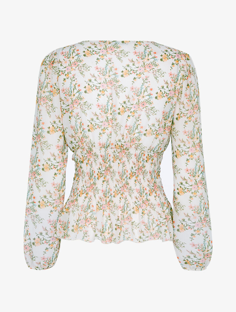 Top boule à imprimé floral - beige - 2