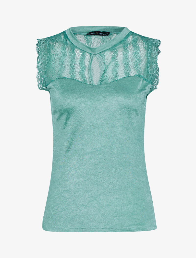 Top à décolleté dentelle - vert - 1