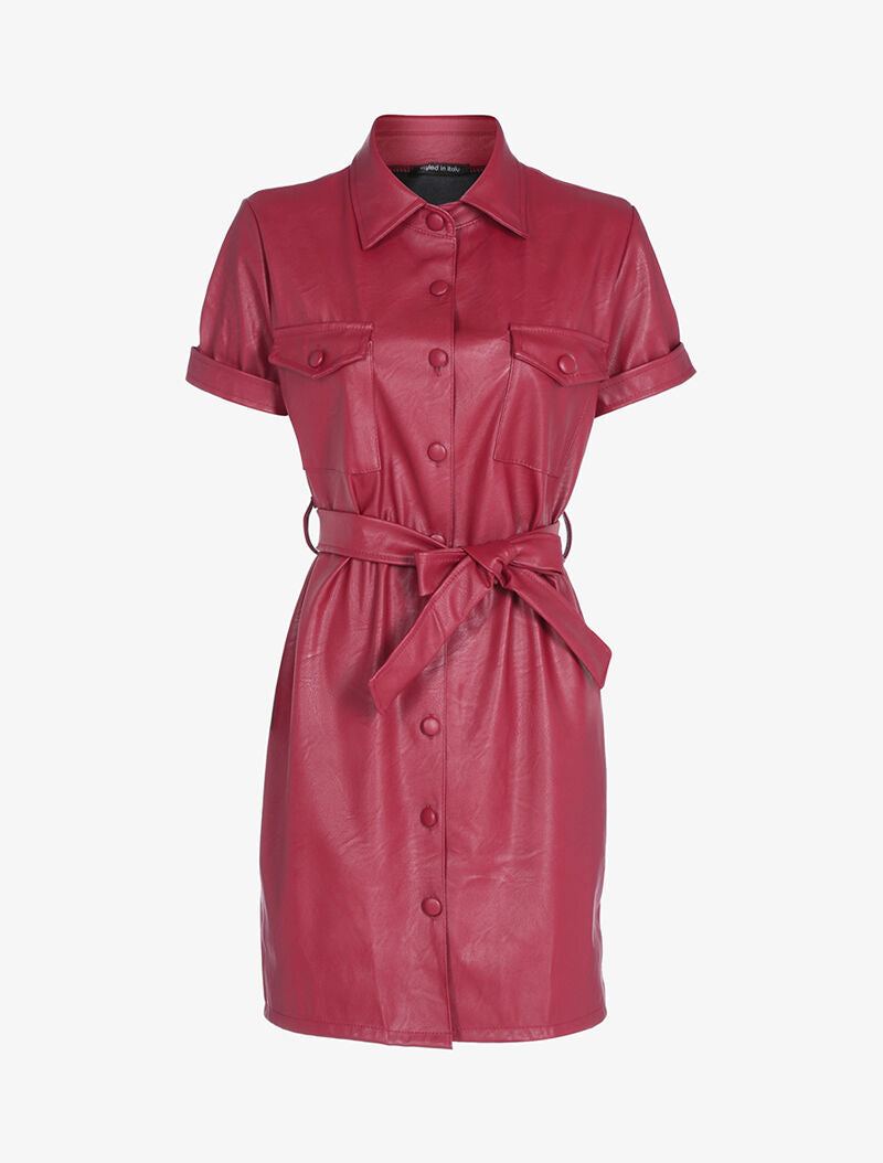 Robe chemise boutonnée - rouge - 3