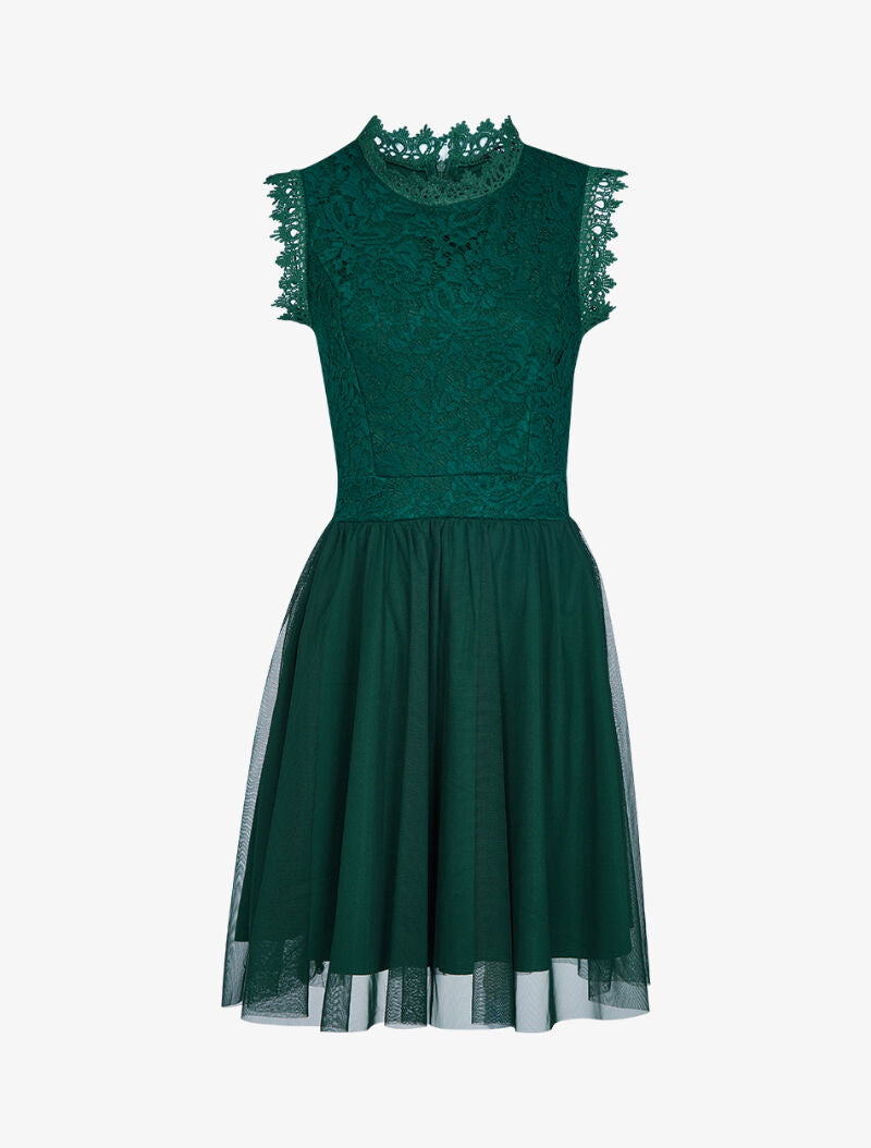 Robe patineuse en dentelle et crochet - vert foncé - 1