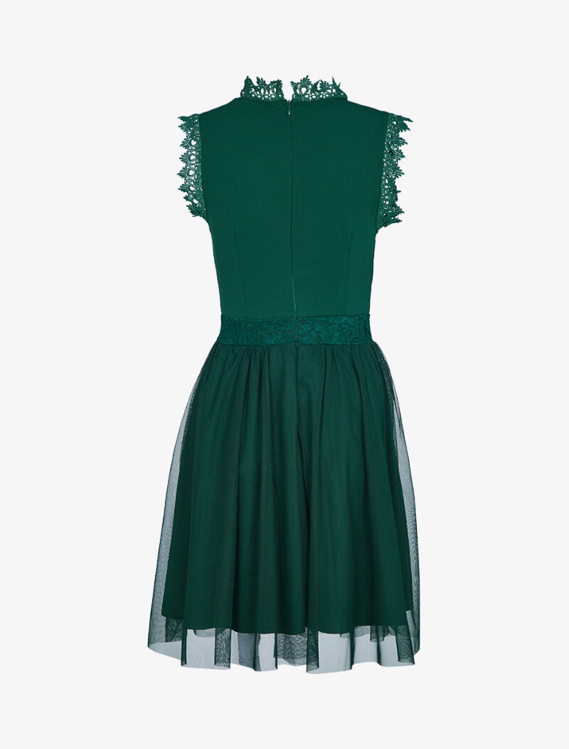 Robe patineuse en dentelle et crochet - vert foncé - 2
