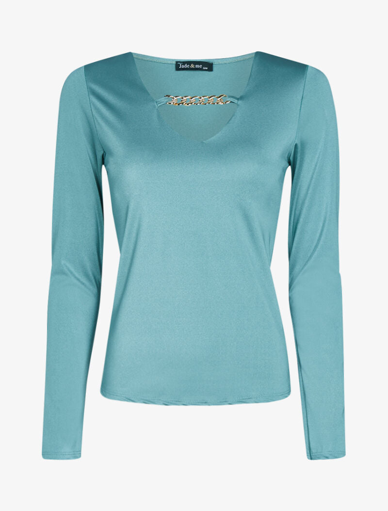 Top très ajusté à détail chaîne - turquoise - 1
