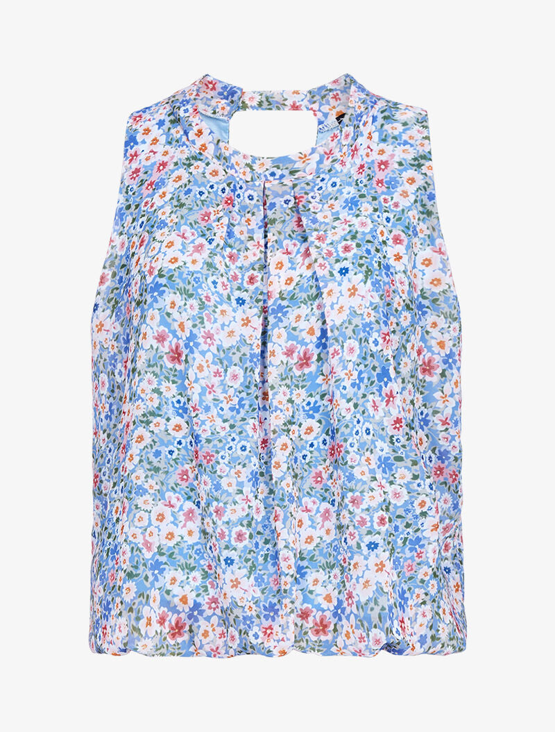 Top coupe boule à imprimé floral - bleu ciel - 1