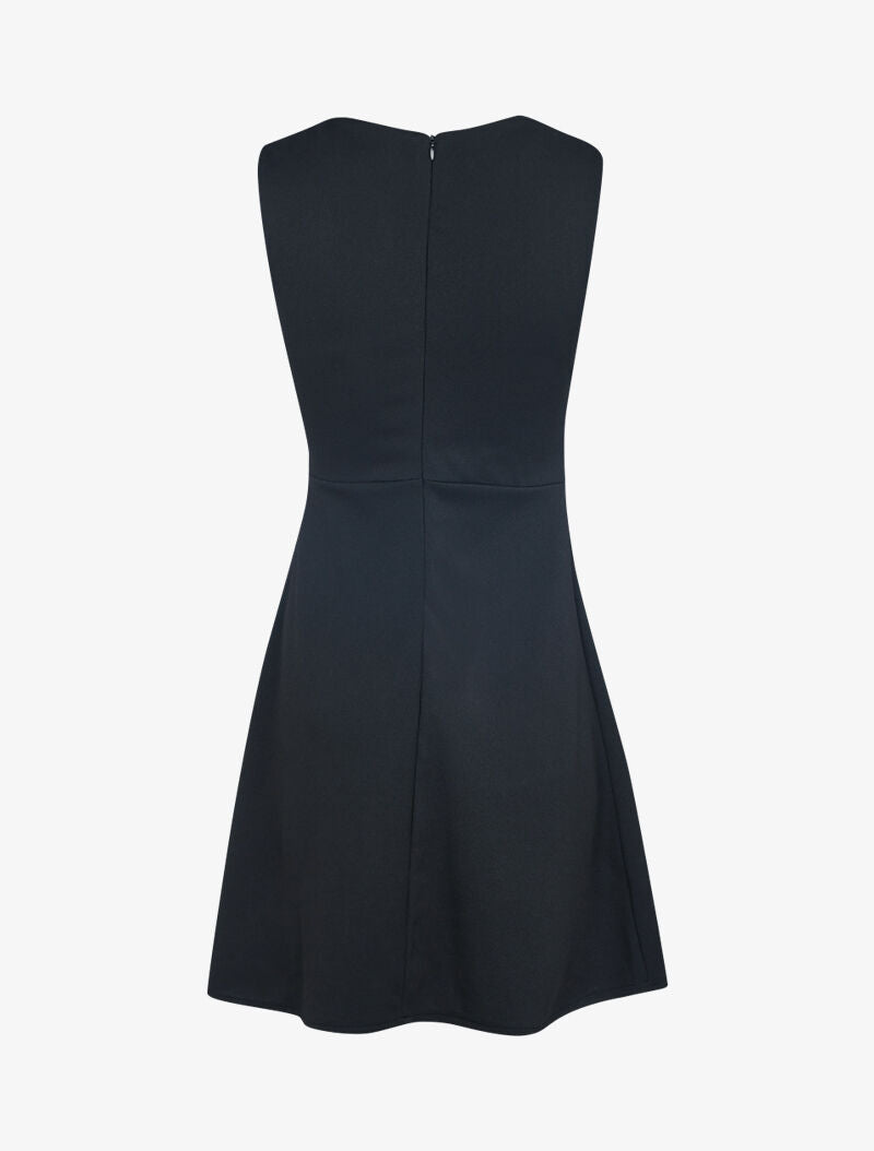 Robe unie à taille marquée à bande brodée - noir - 2