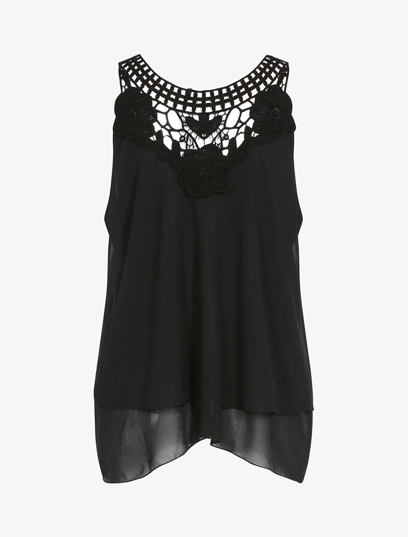 Top en voile et crochet - noir - 2