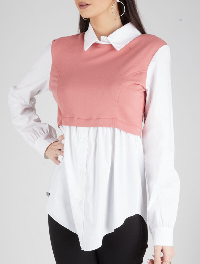 Chemise à empiècement style sweatshirt - corail - 4